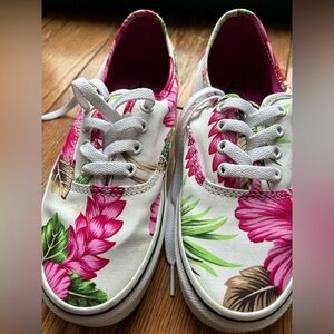 Pink and white floral vans